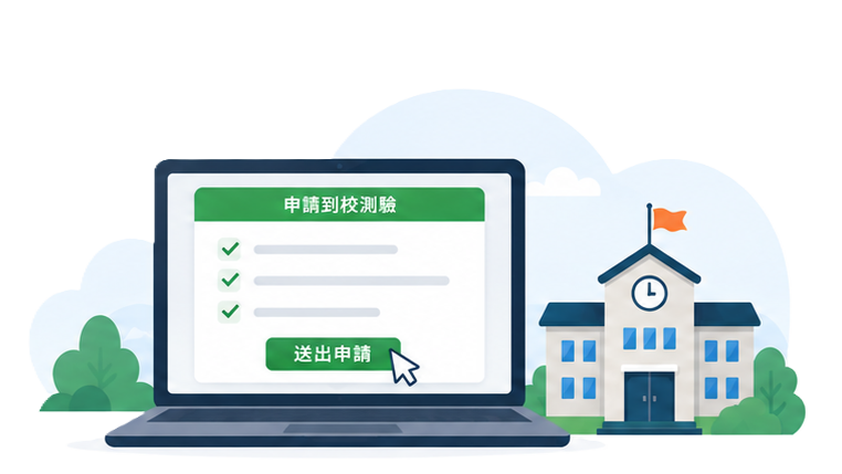 申請到校測驗示意圖